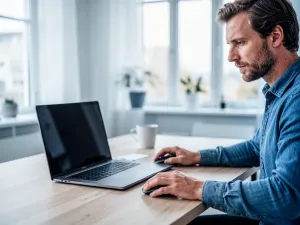 Dłonie użytkownika na klawiaturze laptopa, gotowe do wykonania zrzutu ekranu w nowoczesnym biurze.